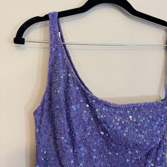 Vintage Scala Evening Gown L Purple Silk Sequin Beaded Gala Party Cocktail Prom - Picture 7 of 12
